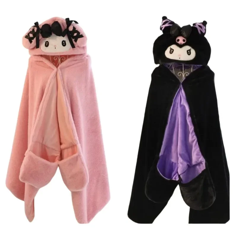 

Sanrios Kuromi My Melody Blanket Cartoon Cute Women Soft Hooded Cape Kawaii Student Winter Warm Nap Quilt Air Condition Blanket