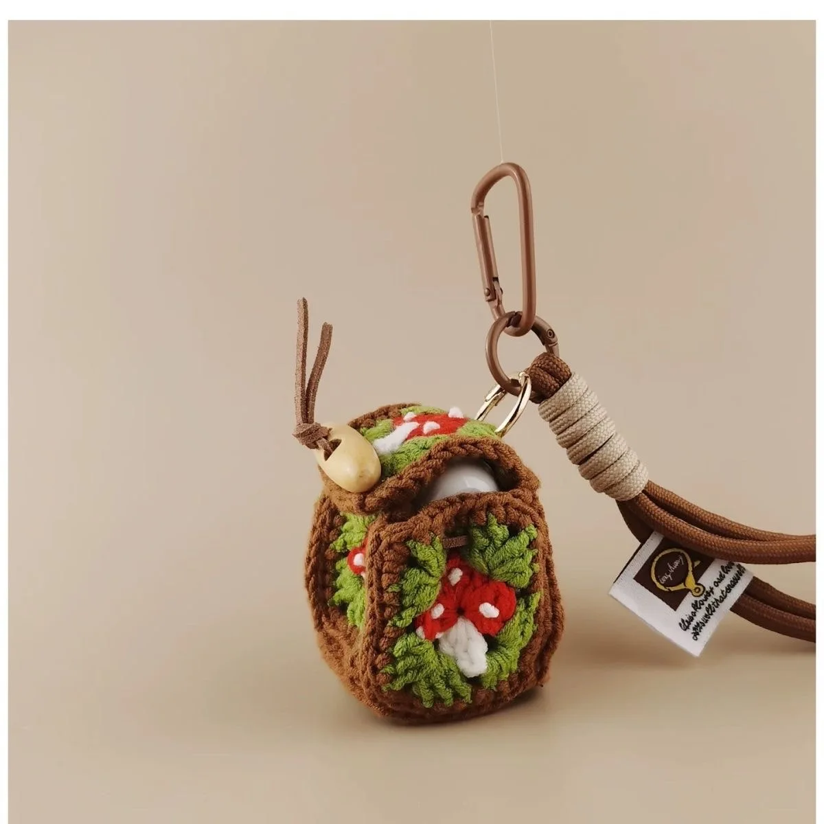 Szydełkowy organizer na słuchawki w kształcie grzybka, etui na słuchawki i portmonetka z odpinanym breloczkiem, akcesorium na co dzień