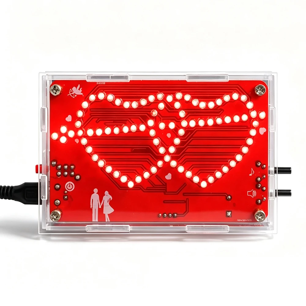 DIY Electronic Heart LED Flowing Light Kit STC12C5A MCU Music Animation Mode PCB Soldering Production Learning Kit with Cable