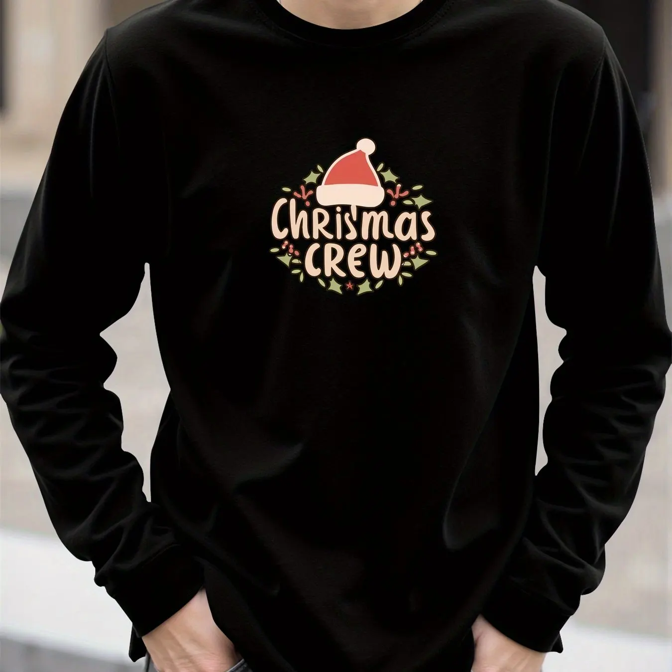 

Christmas Harajuku Men's Long Sleeve T-shirt Funny Letter Print Tees Casual O-neck Loose Pullover Autumn Fashion Man X'mas Tops