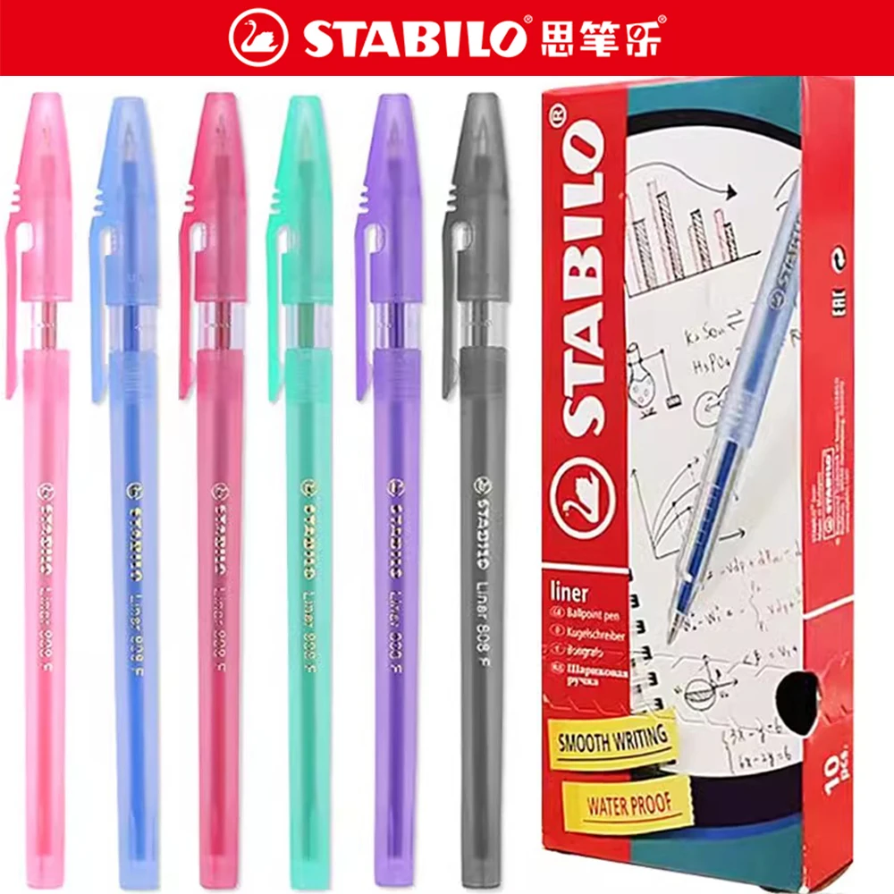 10pcs Stabilo Extra Fine Ballpoint Pen 808F Oily Gel Pen Smooth 0.38mm Anti-slip Special Anti-static Learning Stationery