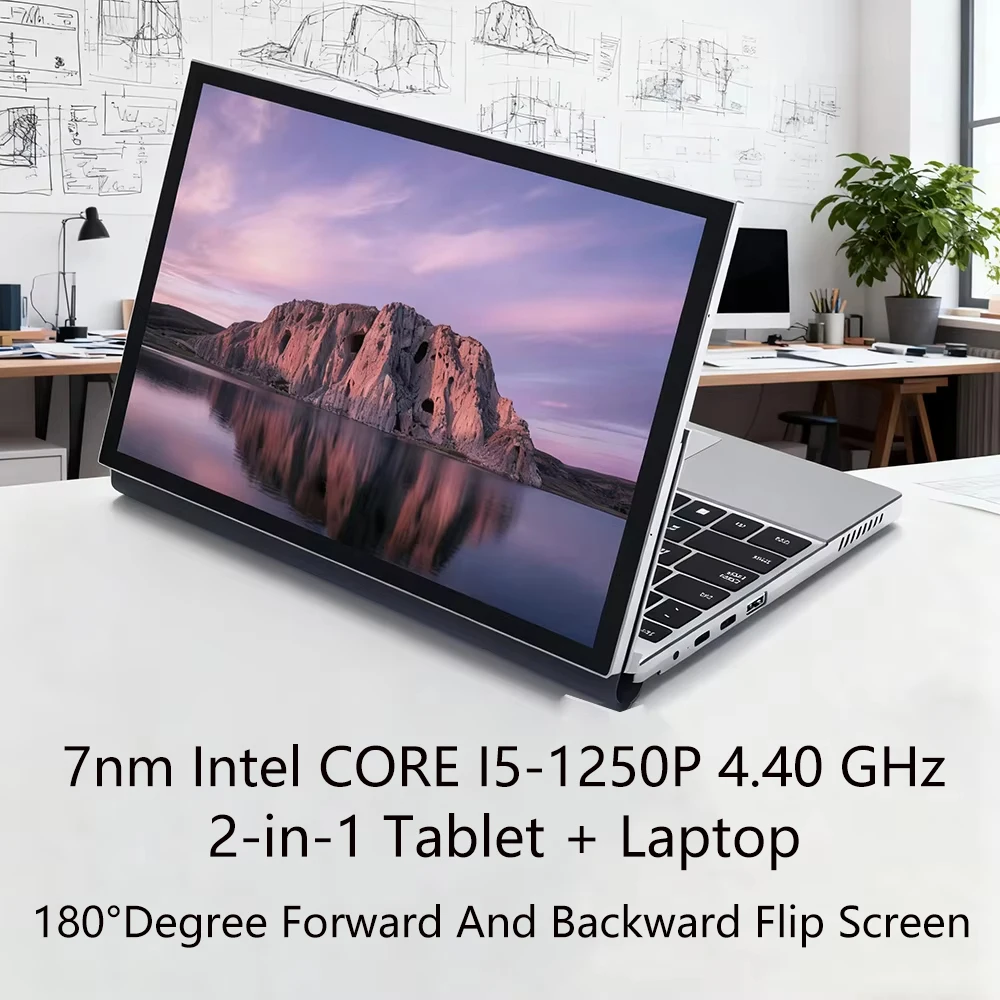 2025 Mini pc 11" 2 in 1 Laptop 12th Gen Intel Core i5-1250P 1920*1200 Touch Screen 180°Degree Forward And Backward Flip Screen