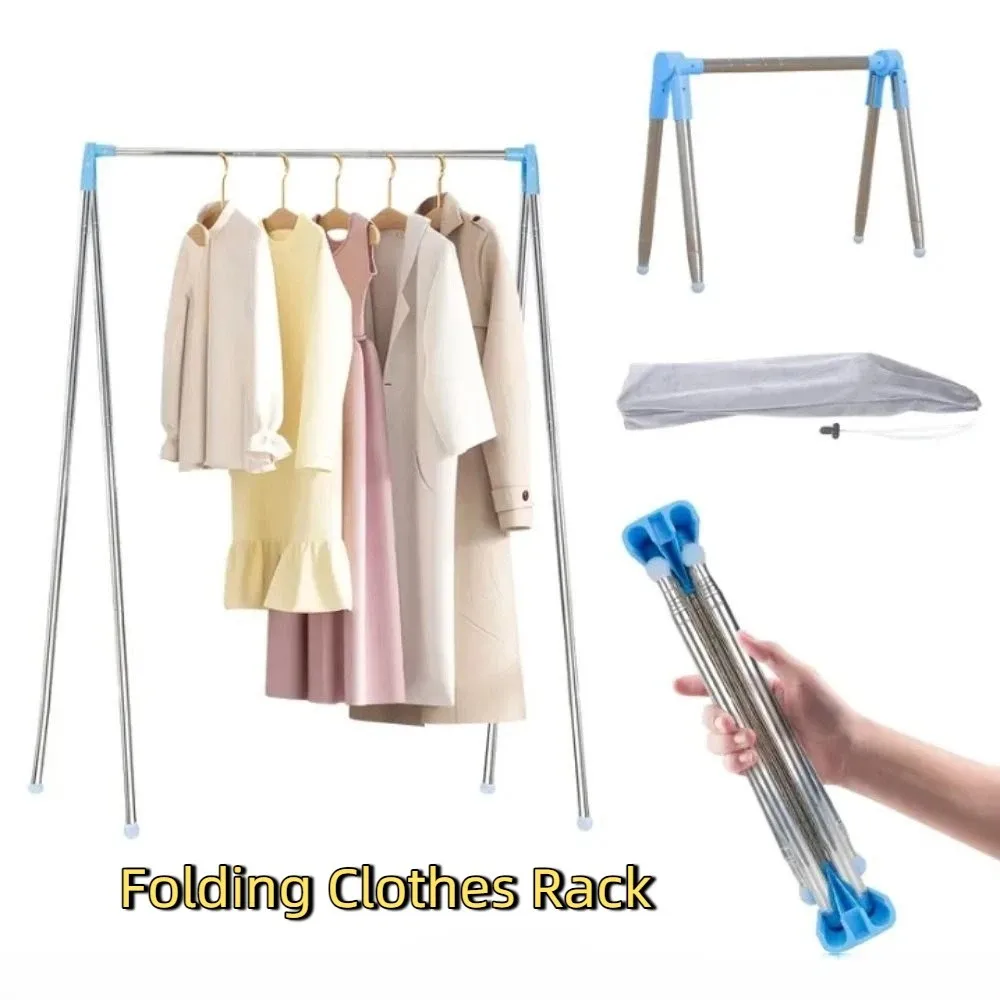 Stainless Steel Travel Garment Rack Space Saving Adjustable Angle Folding Clothes Rack with Non Slip Feet Compact