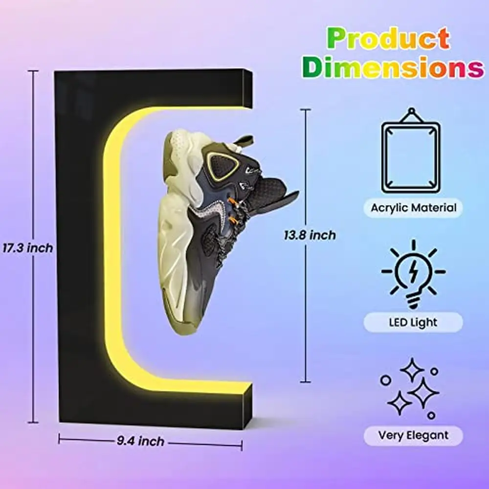 Magnetic Floating Shoe Display Levitation with Remote Control RGB Lights Rotation Sneaker Gift Acrylic Material Black Color