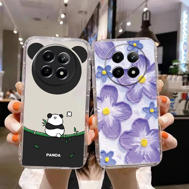 Leopard Print Cartoon Panda Butterfly Phone Case For Realme 12 13 Pro Plus 5G 12X 11X GT Master GT Transparent Clear Back Cover