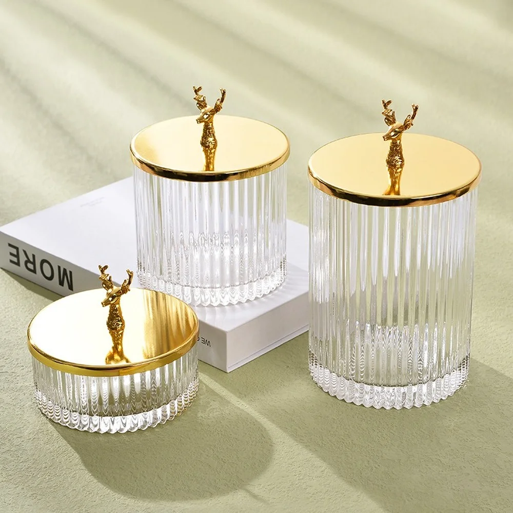 

Storage tank with lid transparent vertical striped glass storage tank candy tea dried fruit storage tank cotton swab jewelry box