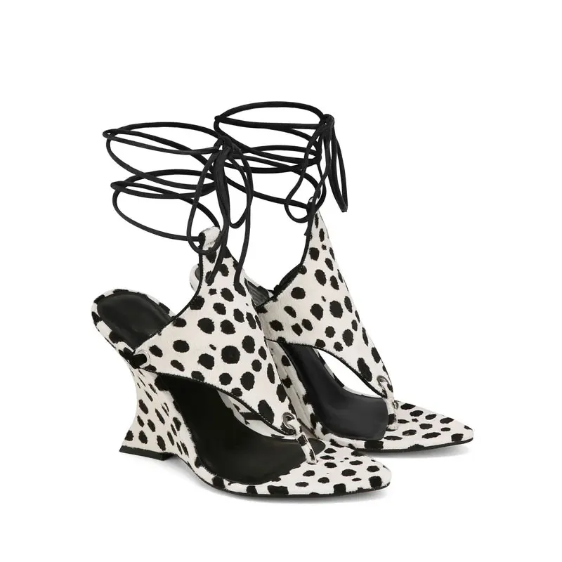 New Women's Black Suede Lace-Up Heeled Sandals Pointed Toe Ankle Tie Party Dress Shoes Fashion High Heels Sandalias Mujer - view 3
