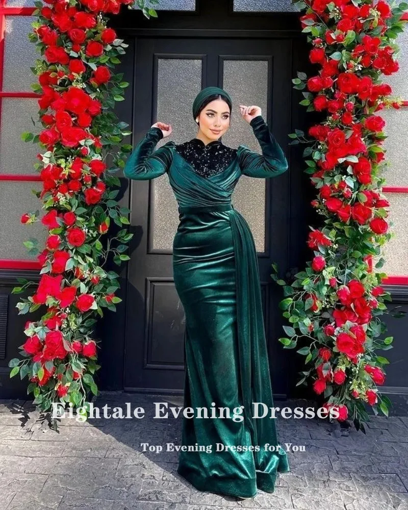 Eightale Formal Women\'s Evening Dresses Muslim Velvet Arabic Green Celebrity Prom Party Dress vestidos de ocasión formales