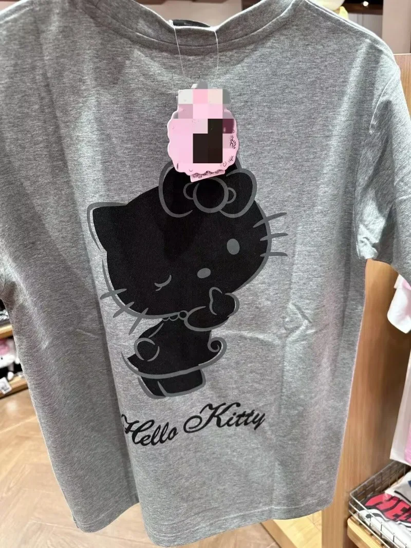 

Хлопковая футболка с короткими рукавами и принтом «Hello Kitty», весна-лето, женские свободные повседневные серые топы, корейская женская одежда