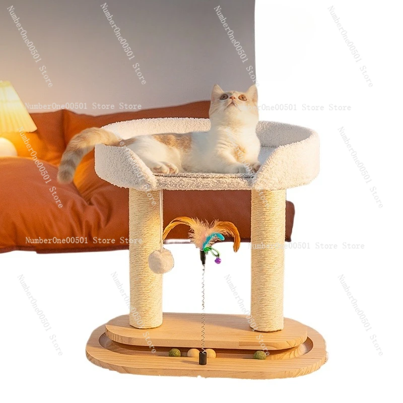 Rotating Cat Tree Tower with Plush Condo Scratching Posts Multi Level Playground for Indoor Cats