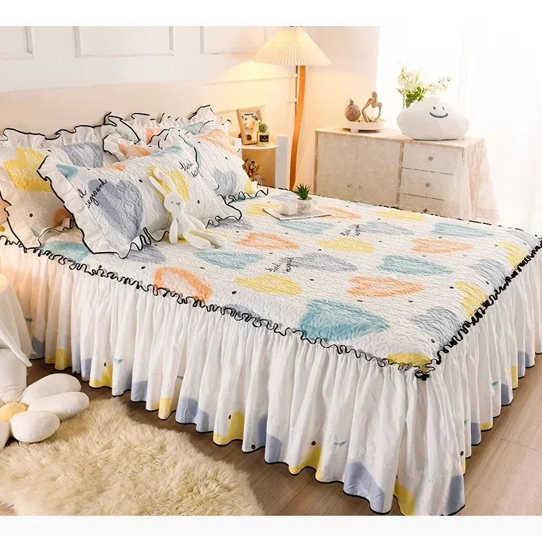 Romantic Autumn Winter Skin Bed Skirt Friendly Cotton Bedspread Anti-skid Mattress Protective Cover for Queen King Size Bed