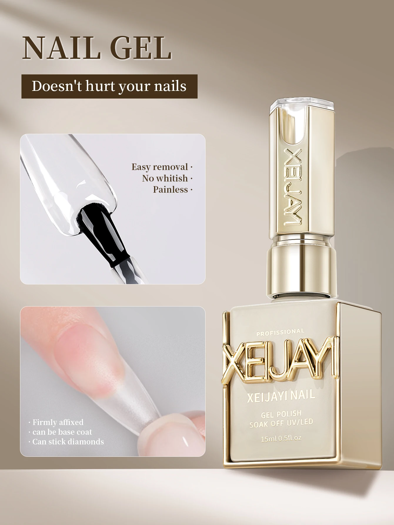 XEIJAYI 1 unidad 15ml Gel para Uñas, Esmalte de Uñas UV LED Removible, Gel Superior Brillante, Sellador, Barniz Luminoso, Adecuado para Gel de Uñas de Mujer
