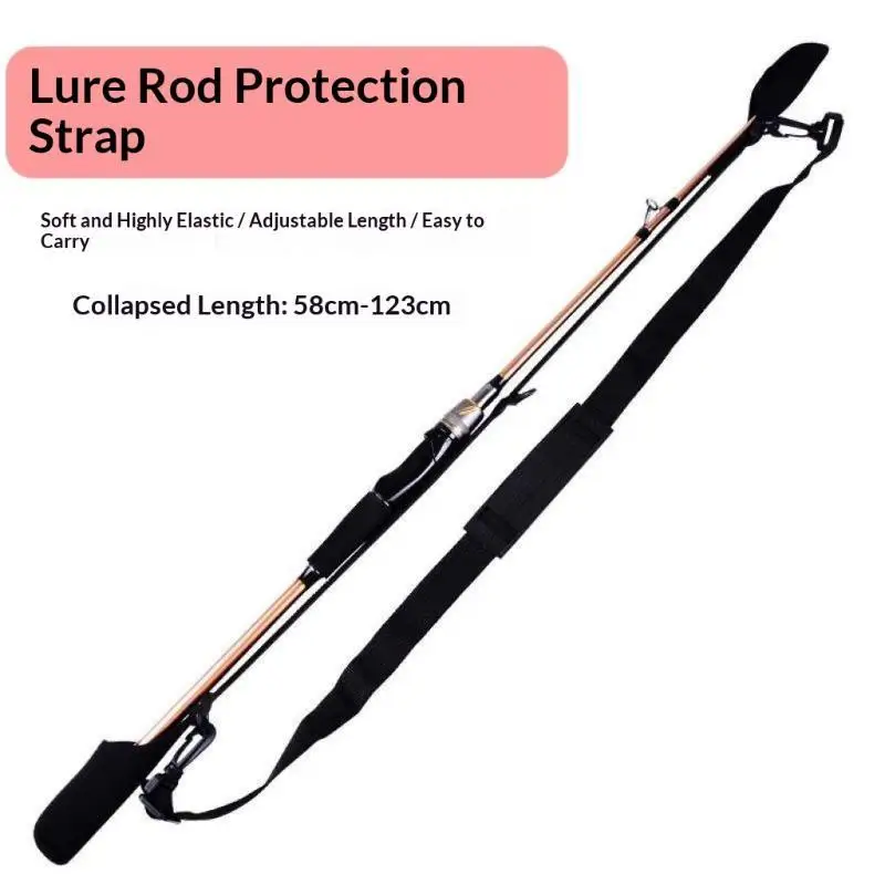 Adjustable Fishing Pole Sling Strap with Cap Protection, Rod Reel Carrier Belt Sea Freshwater Fishing, Portable Shoulder Holder