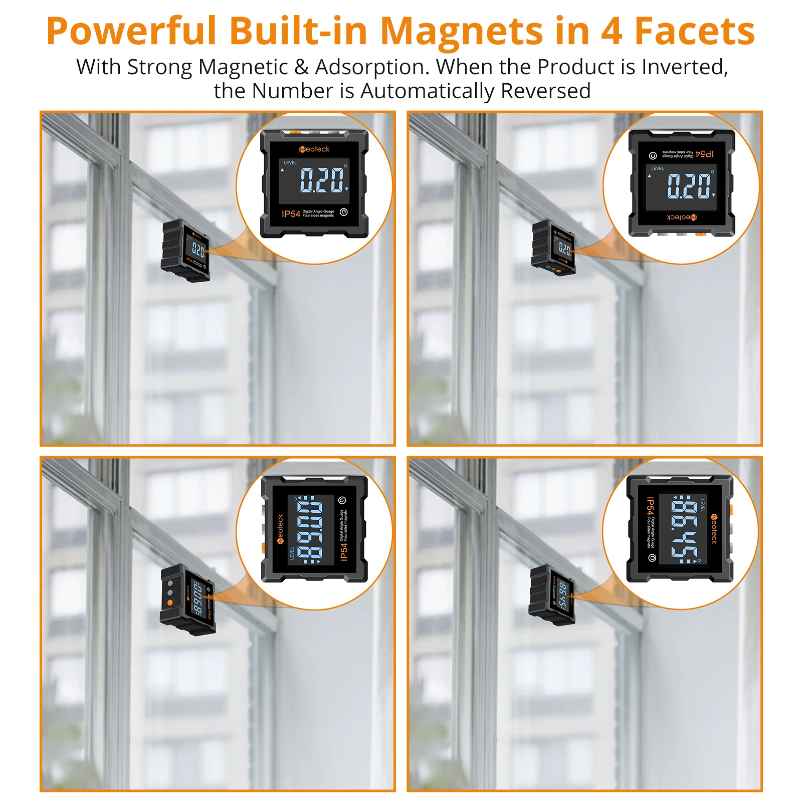 Neoteck 0-360° Digital Inclinometer Angle Gauge Protractor Finder Bevel Level Box LCD Backlight with 4 Magnetic Based Facets