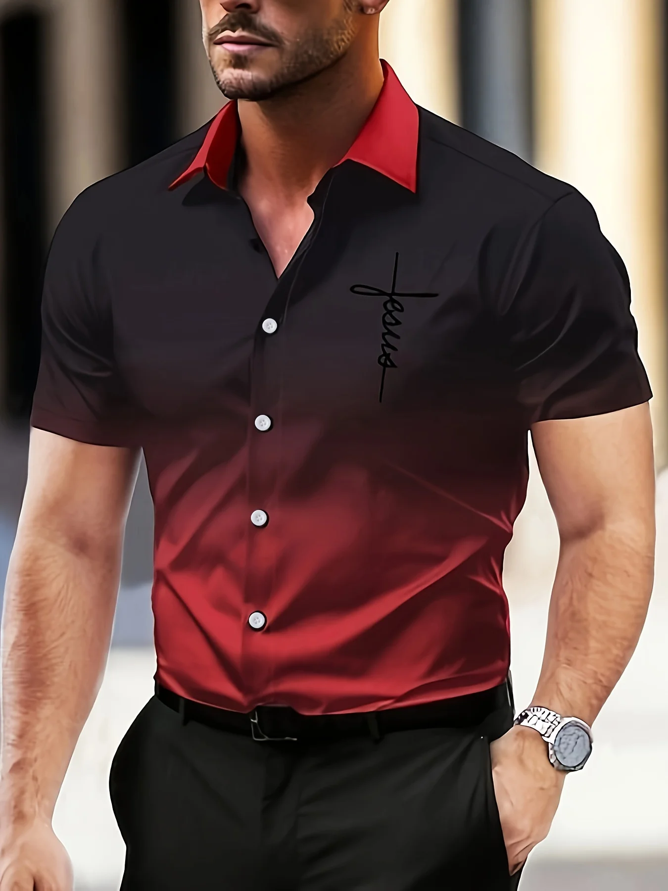 

Men's short-sleeved shirt Muscle men's fitness shirt summer men's sports elastic breathable Slim show muscle short-sleeved shirt