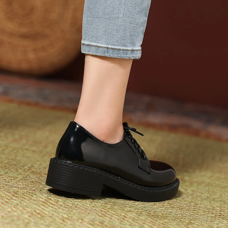 أحذية أكسفورد نسائية فاخرة، أحذية رسمية كلاسيكية من الجلد الطبيعي، مكتب مريح برباط #3