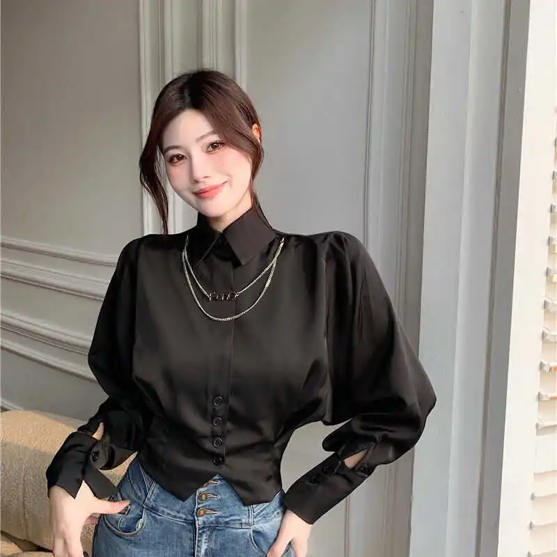 

Ele Ladylike Snowflake блузка женская модная модная весенне-осенняя новая корейская версия Slim Fit Long Sve irt