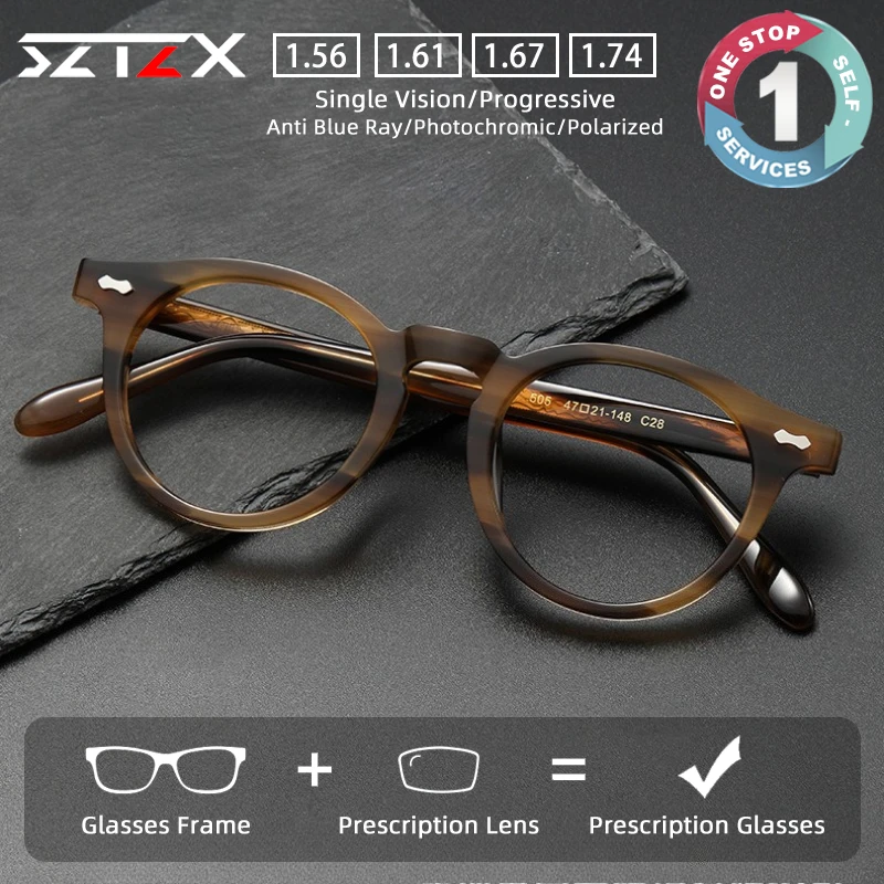 

SZTZX Trendy Durable Vintage Versatile Prescription Glasses Blue Light Blocking Acetate Frame Oval Progressive Reading Eyewear