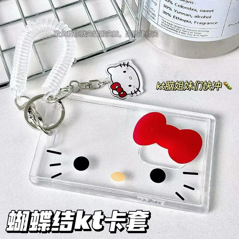 Hello Kitty porta carte di credito Cartoon Cute Badge porta carte di credito Badge porta carte di credito portachiavi donna custodie per carte Bus