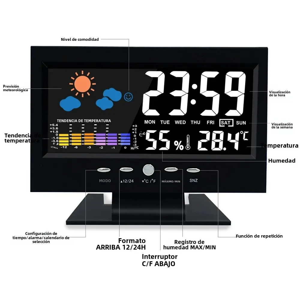 Multi-functional Weather Station Clock with Digital LCD Display Thermometer Hygrometer Calendar Temperature and Humidity Meter