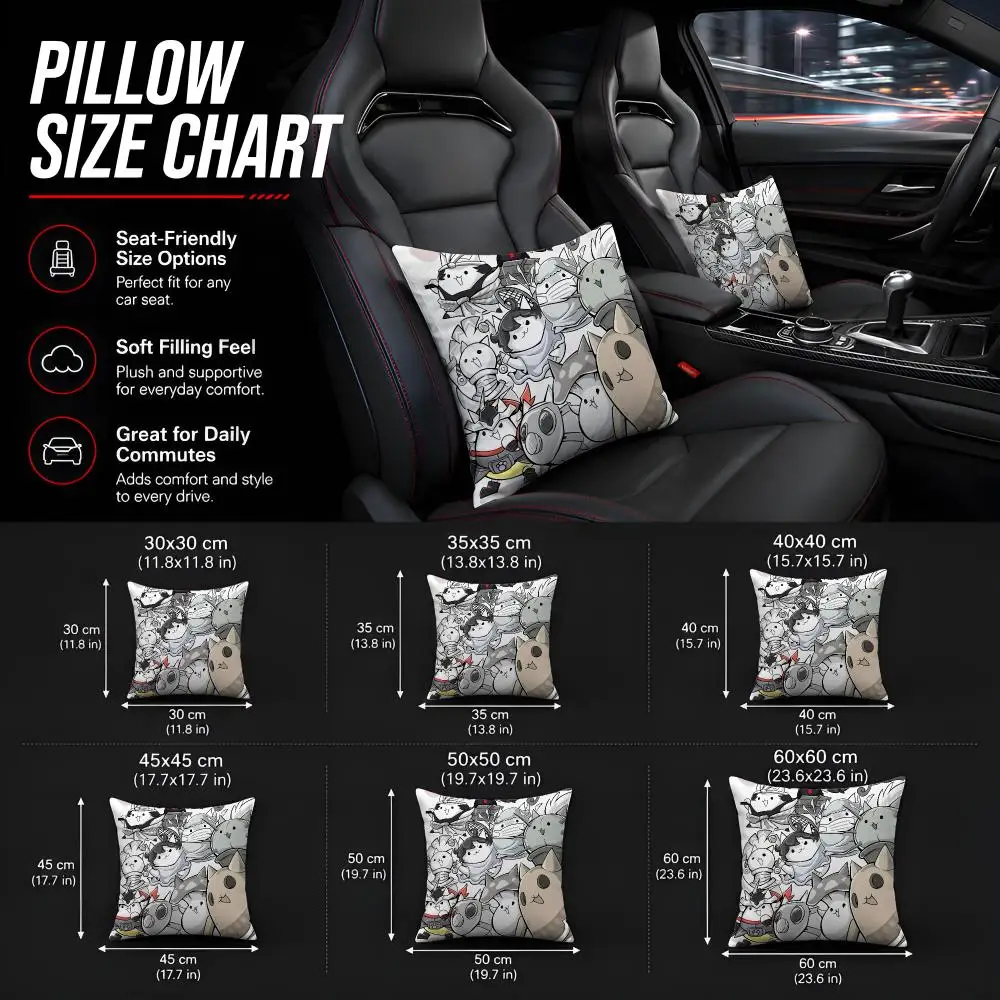 The B-Battle Cats  Soft Plush  Double Print and Invisible Zipper for Sofa Home Car Use Cushion Cover