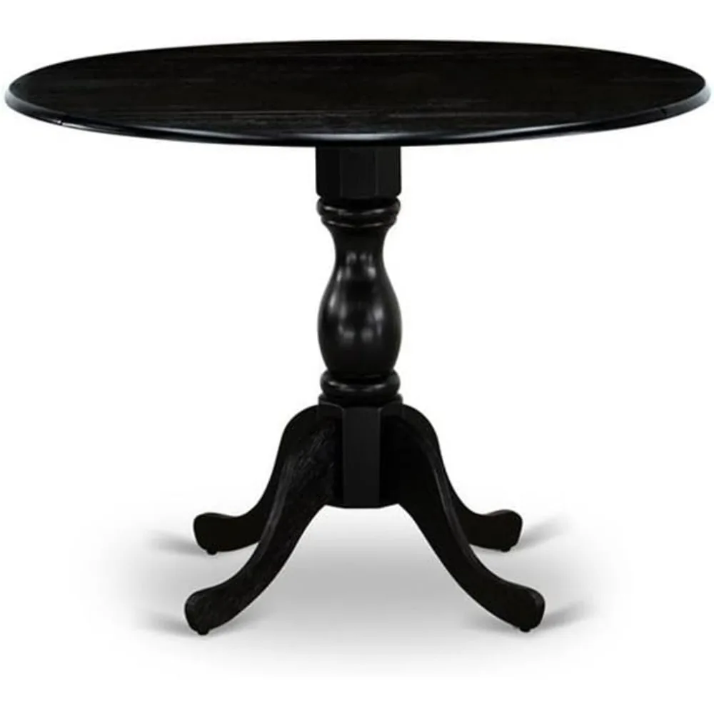 طقم طعام مكون من 3 قطع من East West Furniture مع طاولة مستديرة من Dropleaf وكرسيين باللون الرمادي الداكن #6