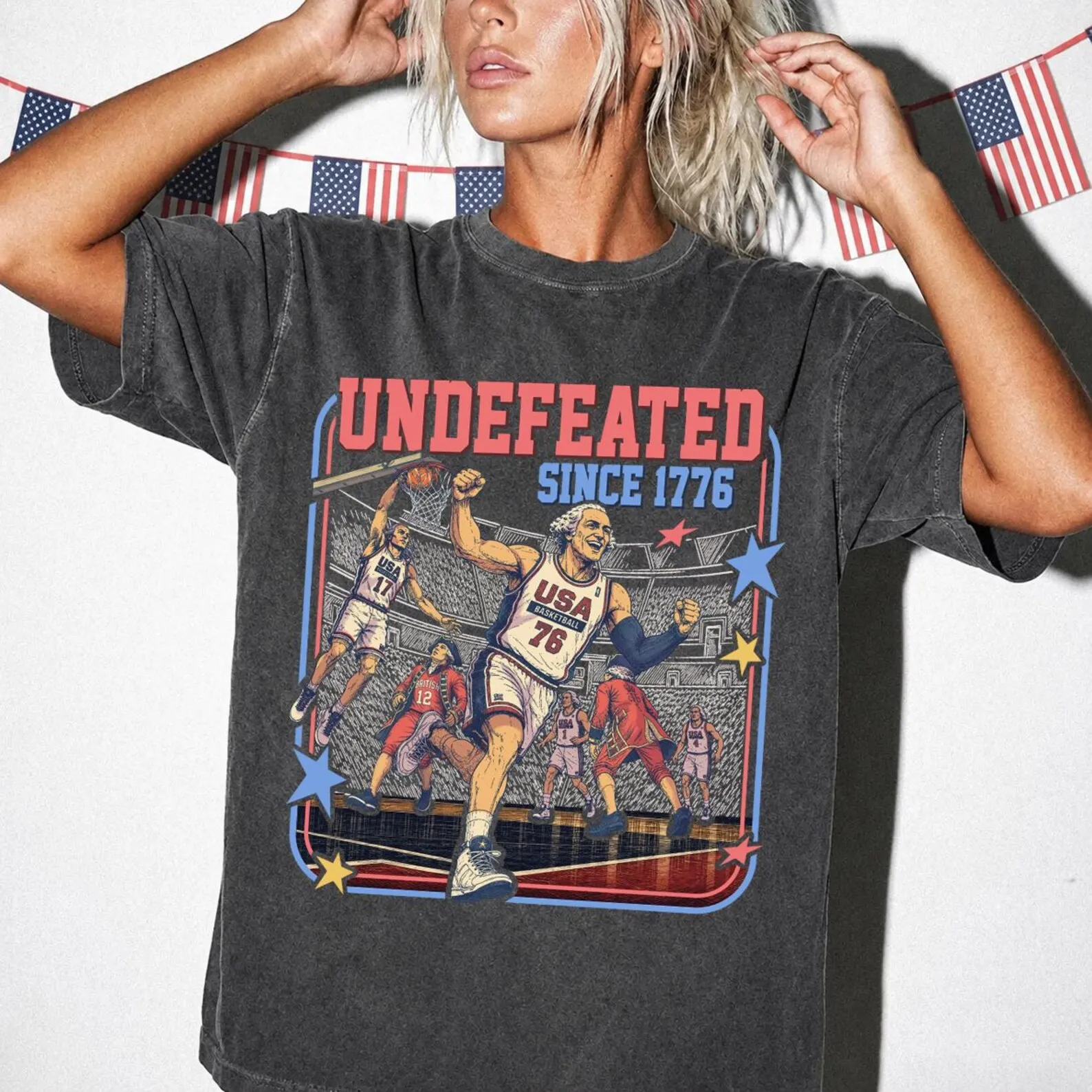 Funny Founding Fathers Basketballcotton Shirt, 250th Anniversary Humor Tee, Undefeated America TShirt