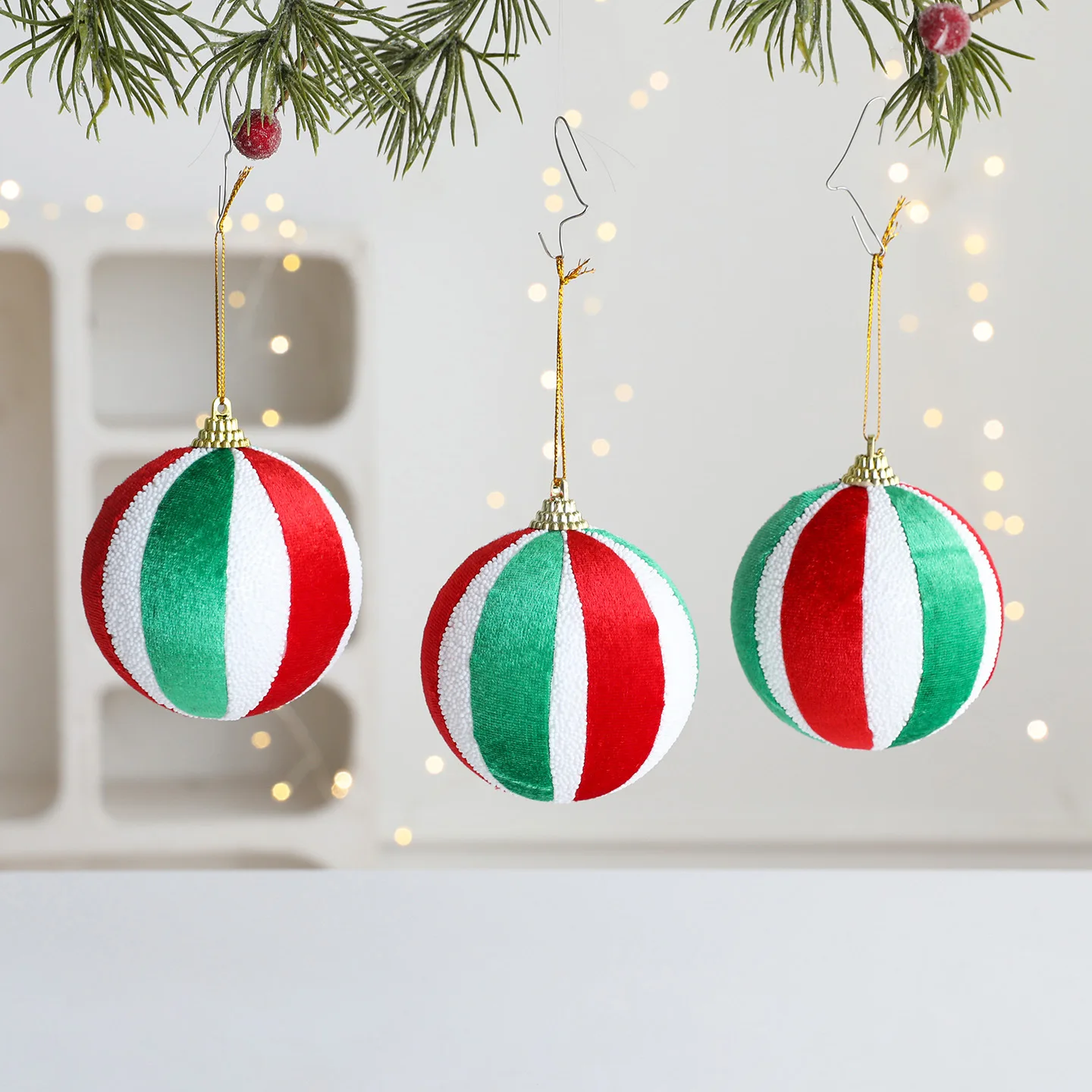 

3pcs Christmas Velvet Ornaments 3.15 Inch Colorful Flocked Plastic Balls for DIY Tree and Home Decor Holiday Xmas Decorations