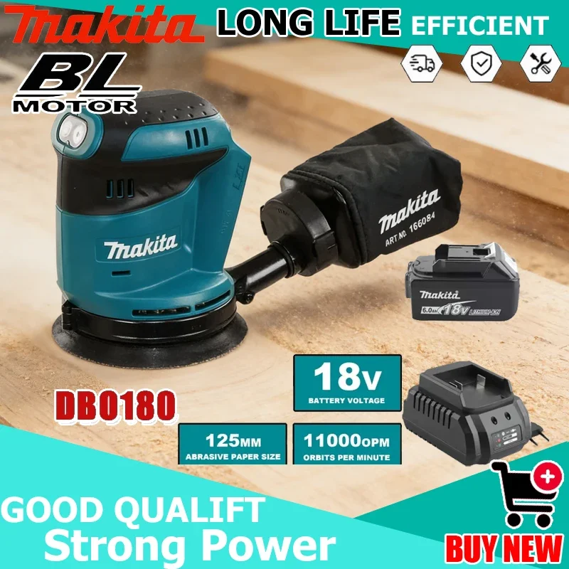 

Бесщеточная аккумуляторная эксцентриковая шлифовальная машина Makita DBO180Z для обработки дерева, шлифовки и полировки (без аккумулятора и зарядного устройства)