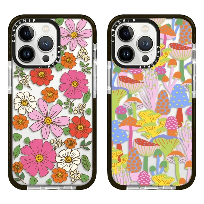Colorful Flower Lotus Seedpod Mushroom Case For iPhone 15 14 13 12 11 Pro X XS XR Max 7 8 Plus SE Soft TPU Shockproof Back Cover