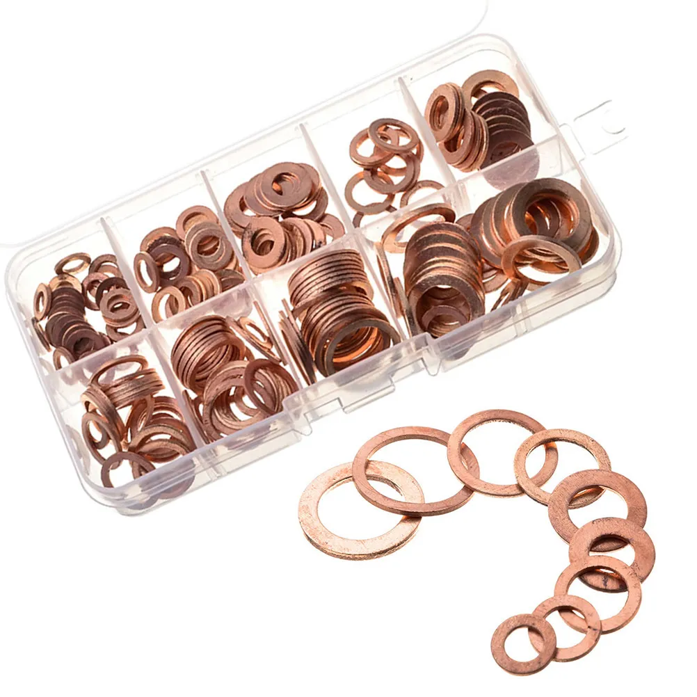 200Pcs Sealing Copper Washers Assorted Gaskets for Oil Plug Drain Sump Marine Automotive Use Copper Washer Oil Drain Plug Gasket