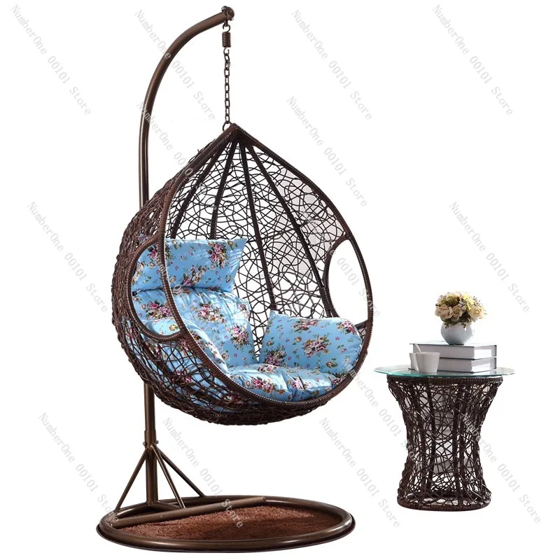 Rattan hanging basket swing chair with cozy cradle shape,suitable  indoor balcony or living room relaxation,soft cushion seating