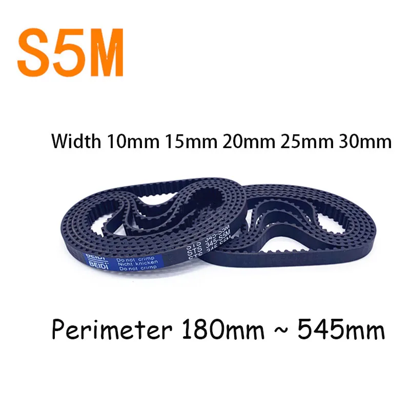 S5M Timing Belt Rubber Closed Loop Length Perimeter 180 225 250 255 260~545mm Width 10mm 15mm 20mm 25mm 30mm Pitch 5mm