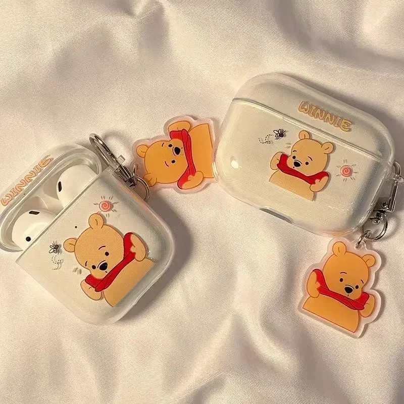 Disney Pooh Bear Case for Apple AirPods 1 2 3 Pro Case Headphone Cover Acrylic Pendant Headphone Shell Protective Case Gifts