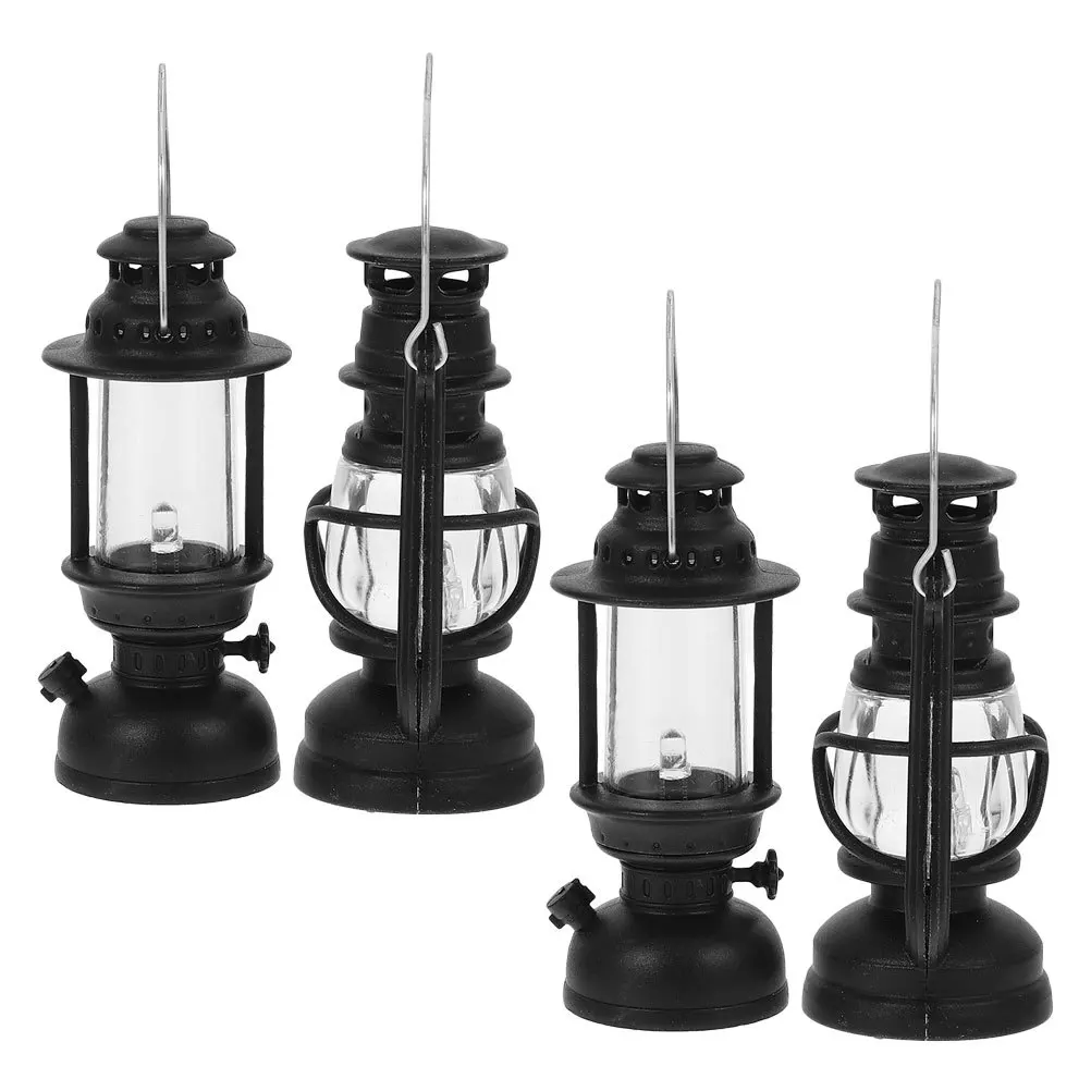 4 pçs lâmpadas em miniatura micro paisagem decoração iluminação realista para casa de bonecas cena pequena casa ornamento retro mini lâmpada