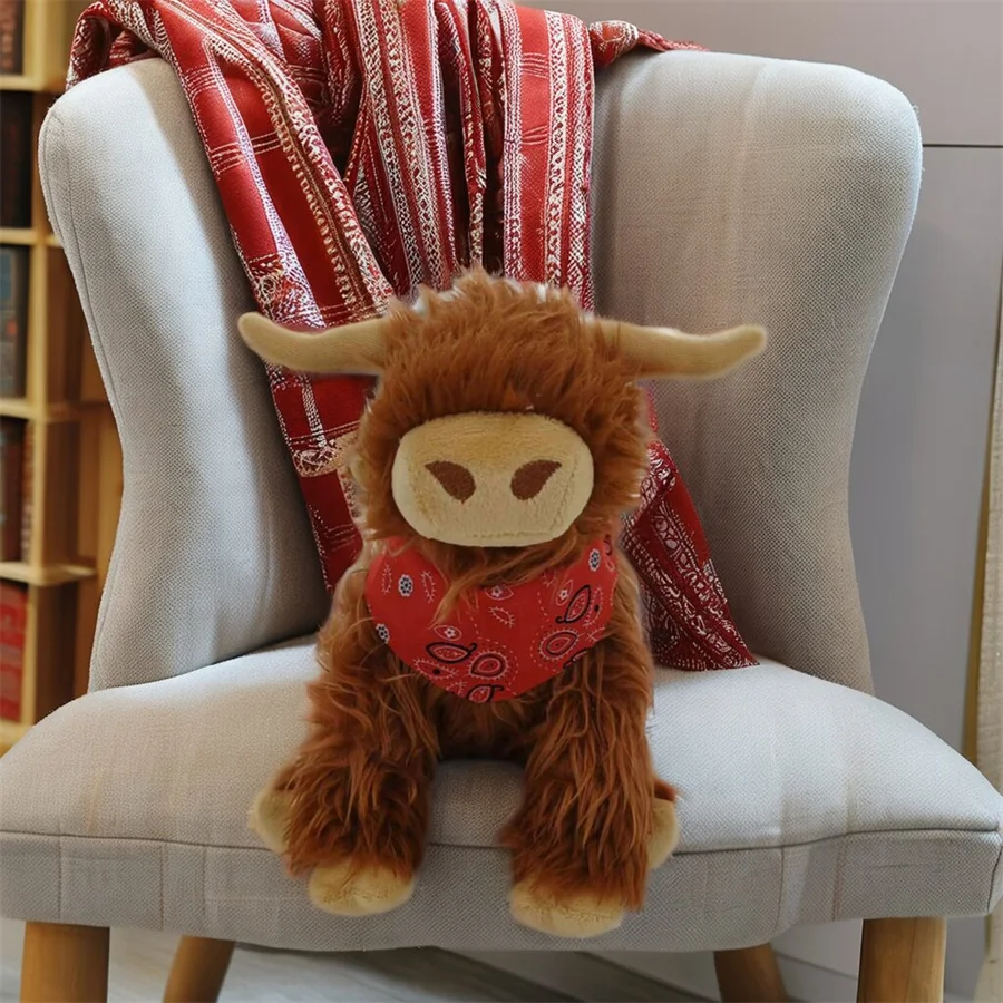 

25CM Simulation Highland Cow Soft Stuffed Plush Toy Children'S Toy Birthday GiftBaby Sleeping Companion Sound Doll Toy Gift