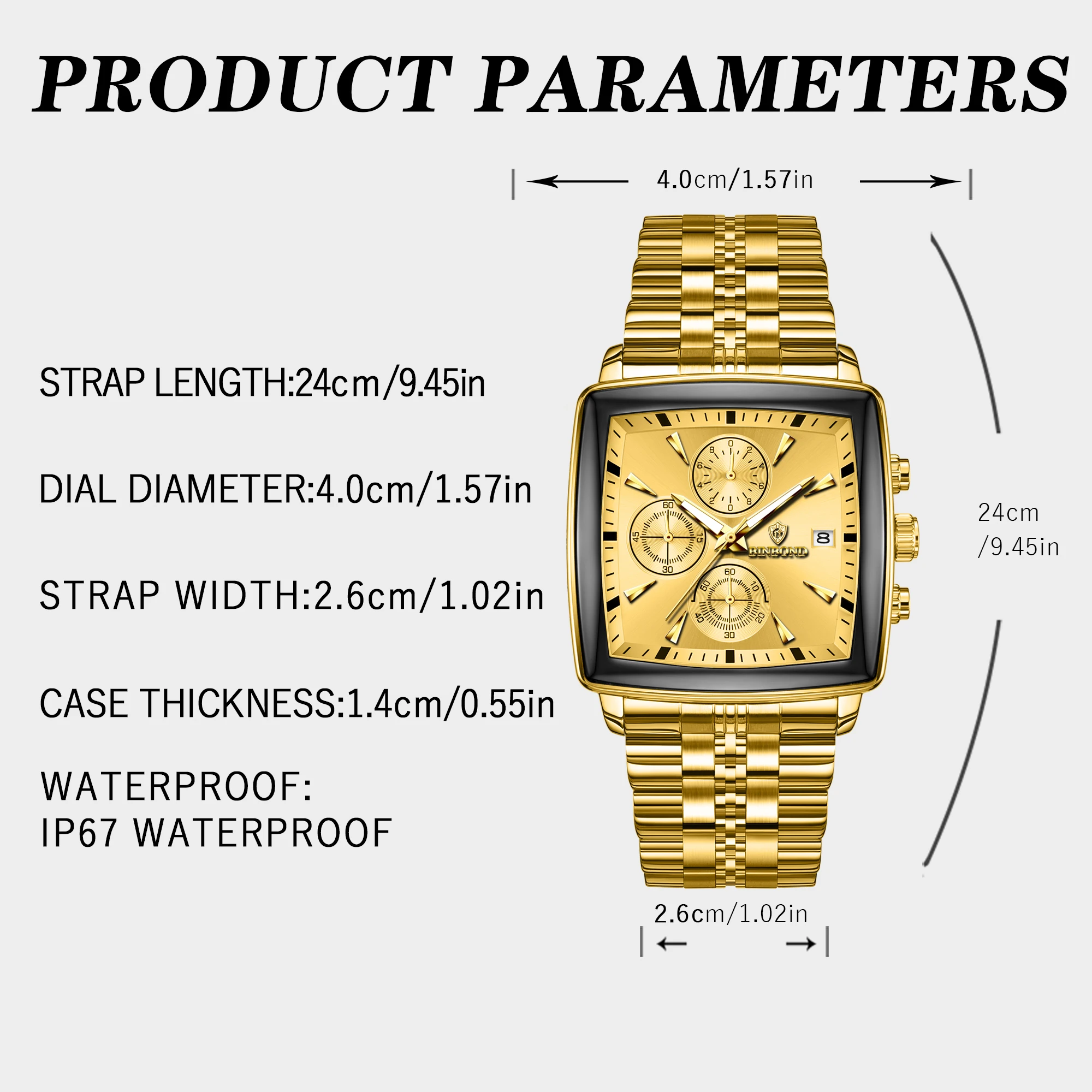 BINBOND ساحة ساعة رجالي مقاوم للماء ضوء الليل كرونوغراف التقويم ساعة رجالي الفولاذ المقاوم للصدأ كوارتز ساعة رجالي + صندوق Reloj