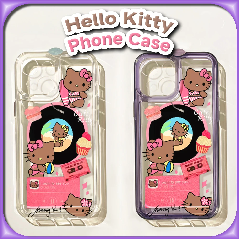 Kawaii Hello Kitty Transparent Case for IPhone 16 15 14 13 12 11 XS/XR 7/8 Pro Max Sanrio Anime Anti-scratch Protective Cover