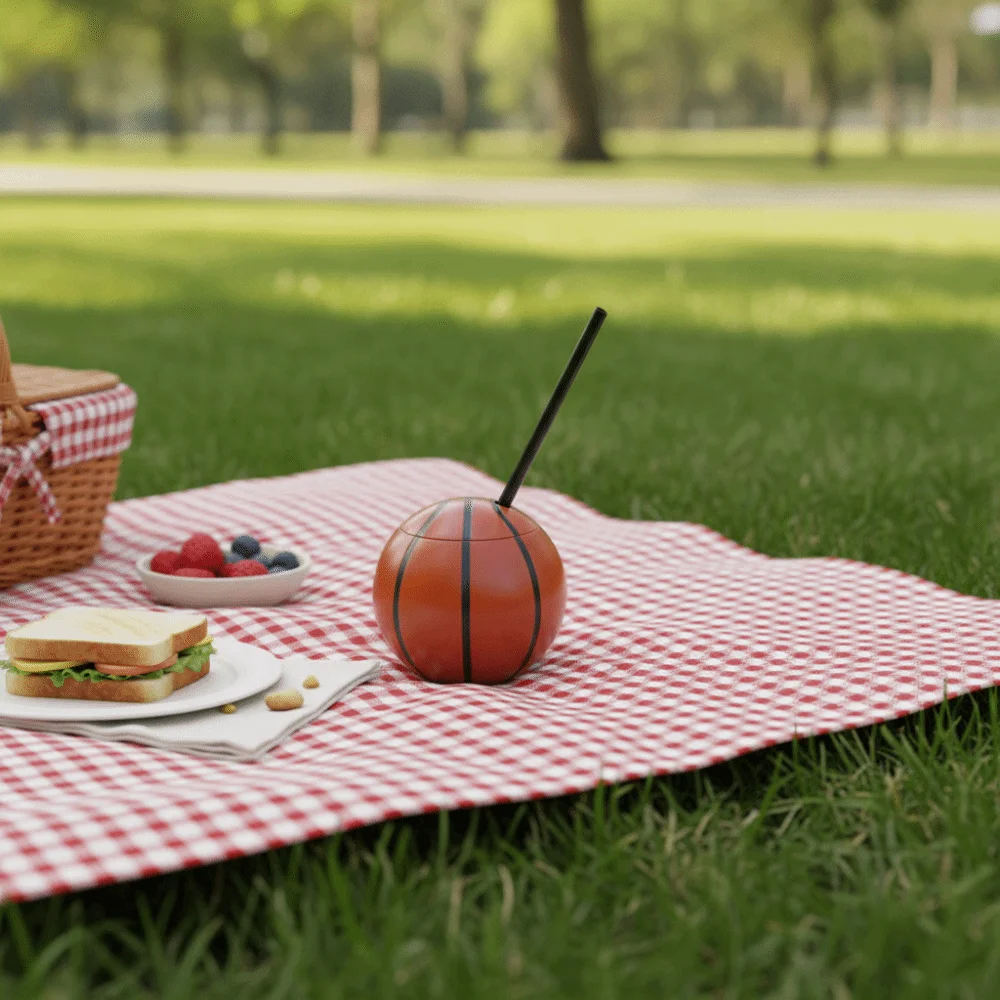 450 ML Soccer Shaped Drink Cup Realistic with Straw and Lid Football Theme Water Cup Food Grade Plastic Ball Shape Straw Cup