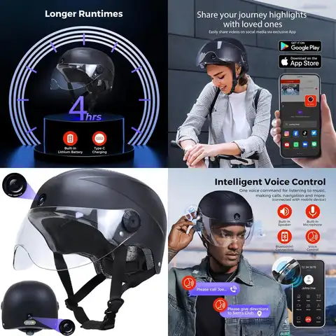 Dual HD Camera Smart Bike Helmet with Bluetooth Control for E-Bikes and Scooters, CPSC Certified (Black)