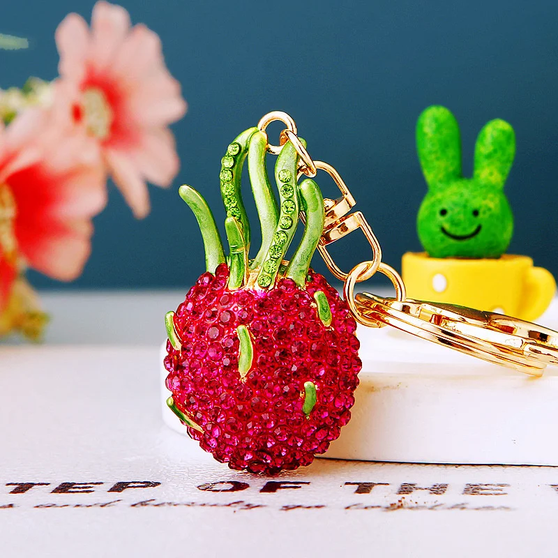 Crystal Full Diamond Fruit Keychain Pineapple/Pitaya Simulation Bag Pendant Fruit Banquet Party Jewelry Accessories