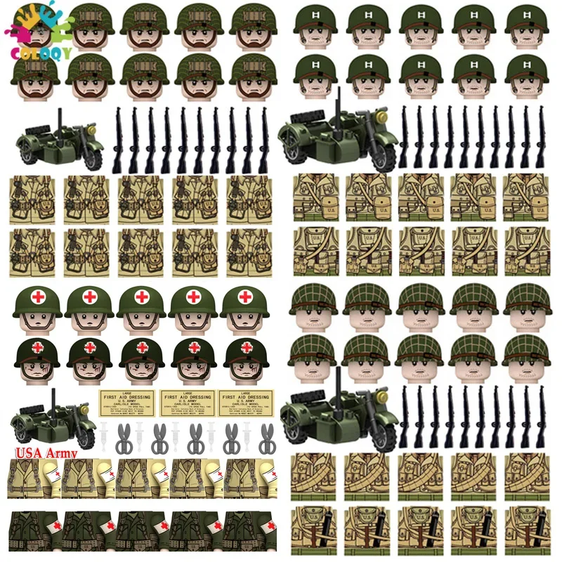 

Kids Toys WW2 US Army Building Blocks Soldiers Mini Action Figures Green Military Tricycle Toys For Boys Christmas Gifts