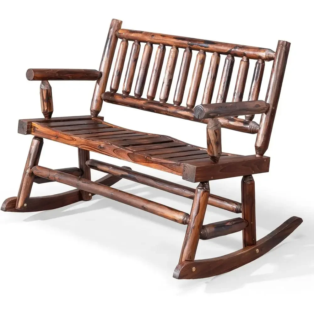 Double Rocking Chair for Outdoor Spaces - 550lb Capacity Weather-Resistant Glider Bench with High Backrest for Patio, Deck, and