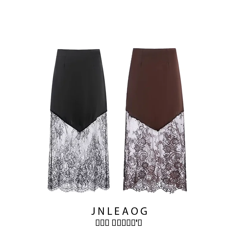 

Новинка весенней коллекции: Женская длинная юбка с кружевными вставками, высокая талия, прямой крой, повседневный стиль, полиэстер, застежка-молния