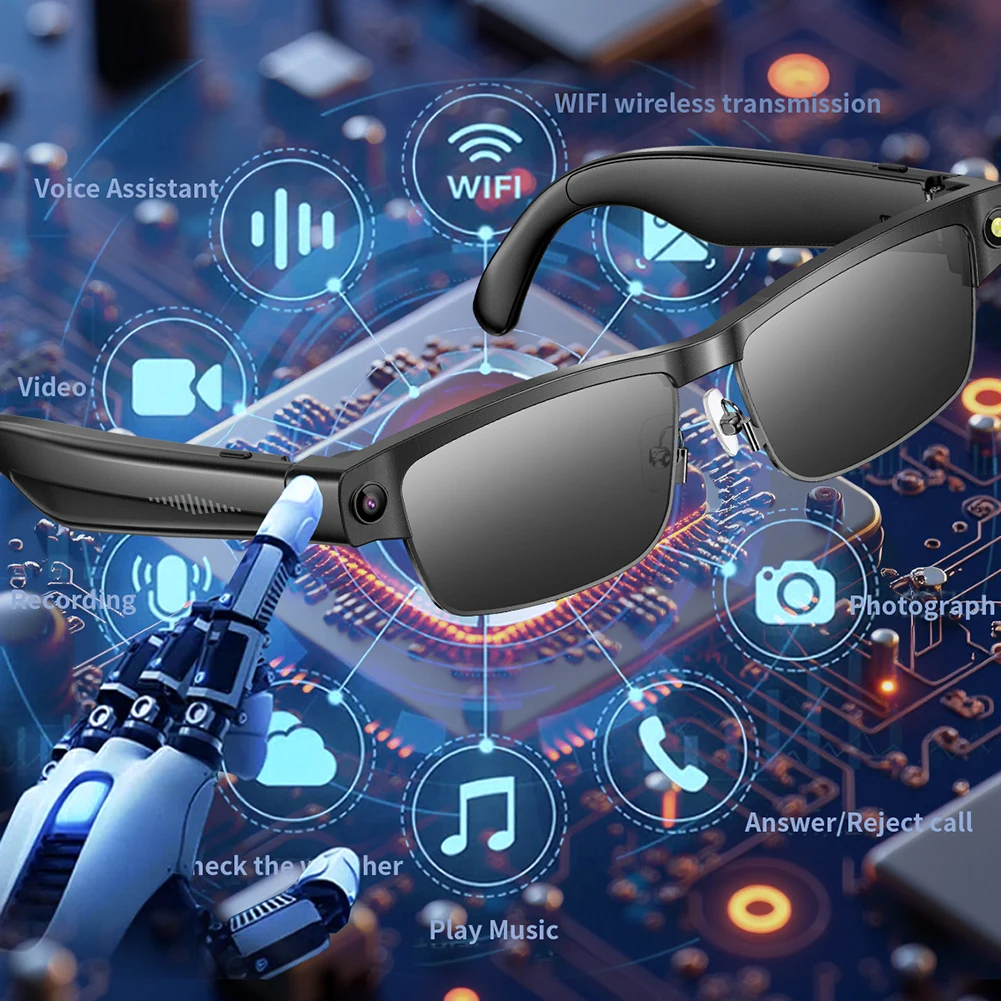 Умные очки с искусственным интеллектом, очки для камеры с голосовым помощником, встроенный микрофон и динамики, аудиоочки для путешествий, встреч, делового использования
