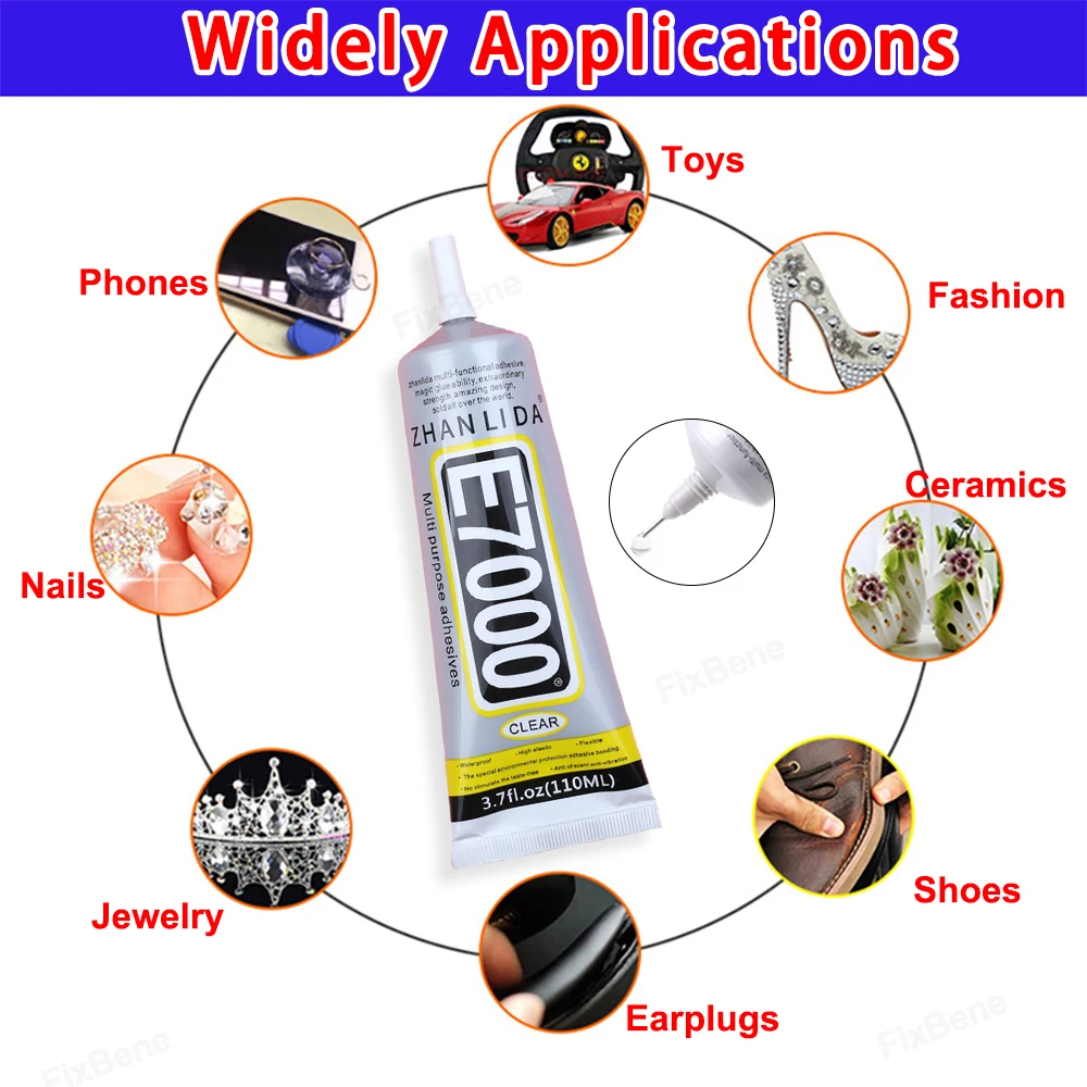 Colla per schermo del telefono cellulare Adesivo per orologio Forte E7000 Cornice per cover posteriore Display LCD Kit di strumenti di riparazione Tessuto con strass Pietra preziosa Bond