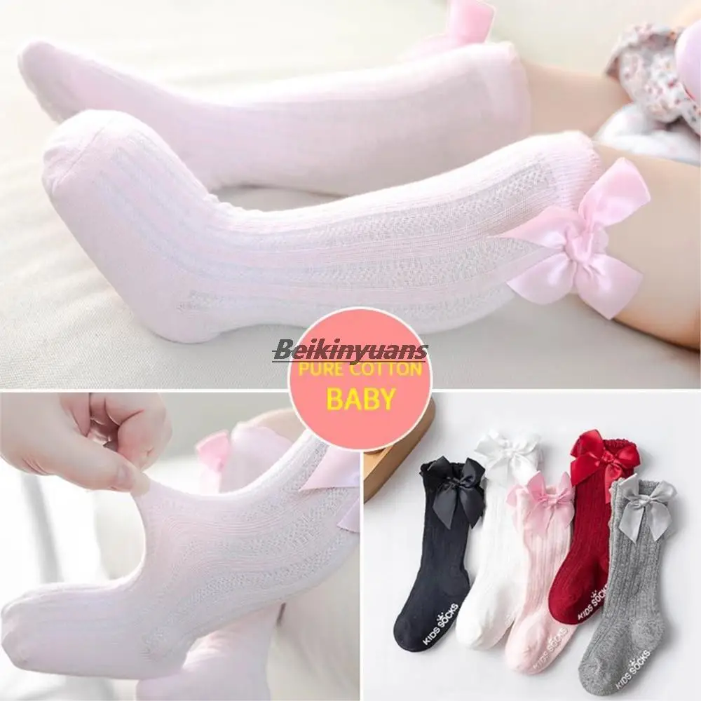 

Baby boy Girl Spring Sock Cartoon Bowknot Kids Spring Autumn Cotton Breathable Long Sokken Floor Anti-skid Toddler Socks