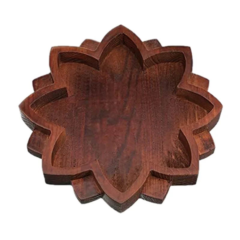 AA63 HEIßER Lotus Kristall Tablett Holz Lotus Form Tablett Retro Schmuck Ätherisches Öl Kristall Lagerung Box