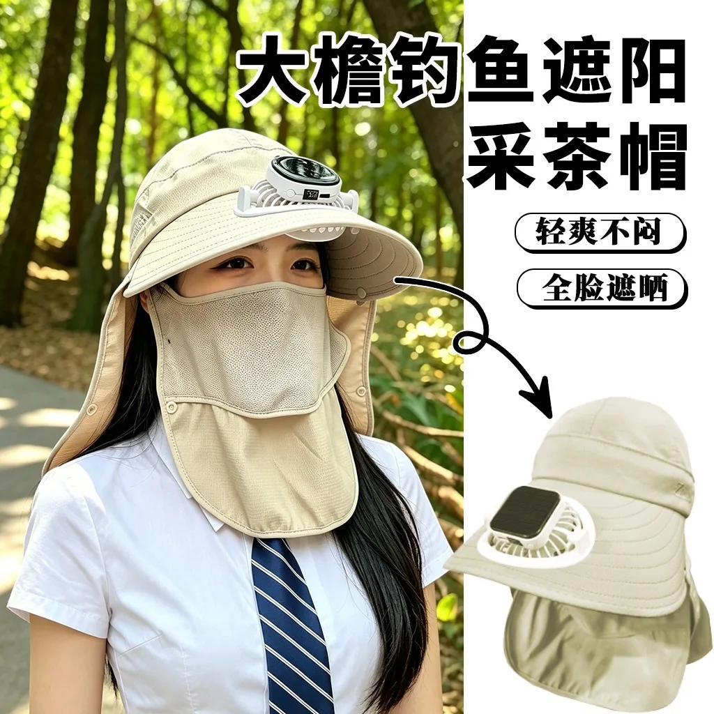 100 Cotton Solar Powered Digital Display Fan Hat Wide Brim Uv Protection Full Face Cover Adjustable Usb Rechargeable Breathable