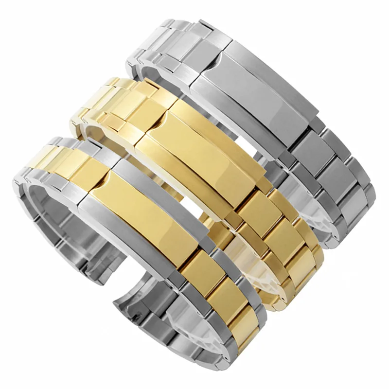 Custom Logo for Submariner Special Stainless Steel Strap Three Bead Diving RLX Combination Safe Buckle Solid Watch Strap 20 21m